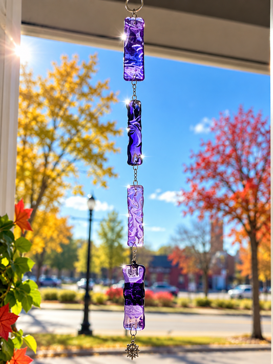 Handmade Purple Fused Glass Hanging Suncatcher – 12–14" | Beth's Glass Creations