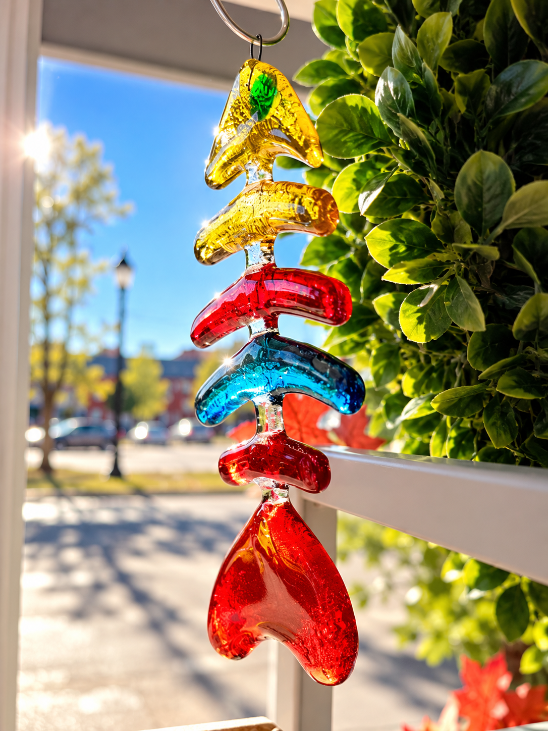 Handmade Fused Glass Fishbone Suncatcher – Multicolor | Beth's Glass Creations