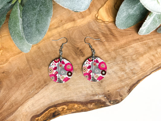 Round Earrings (E100R) - Floral