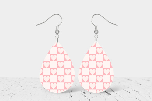 Teardrop Earrings (V6E) - Valentines Light Pink Hearts