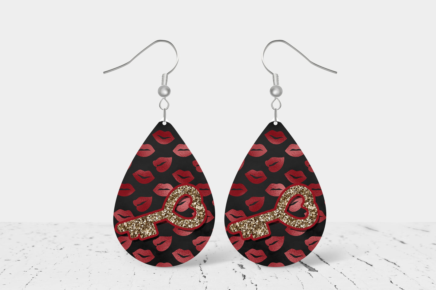 Teardrop Earrings (V8E) - Valentines Key to my heart