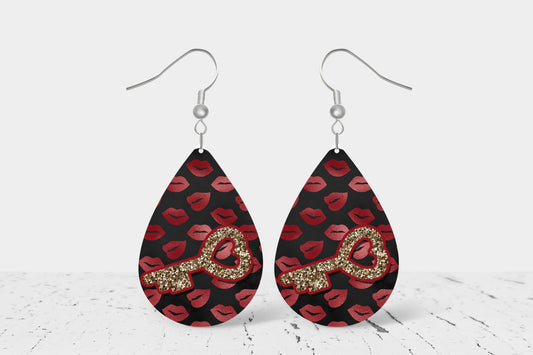 Teardrop Earrings (V8E) - Valentines Key to my heart
