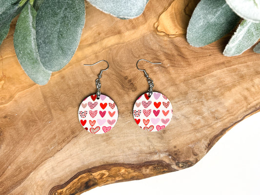 Round Earrings (V3R) - Valentine Hearts