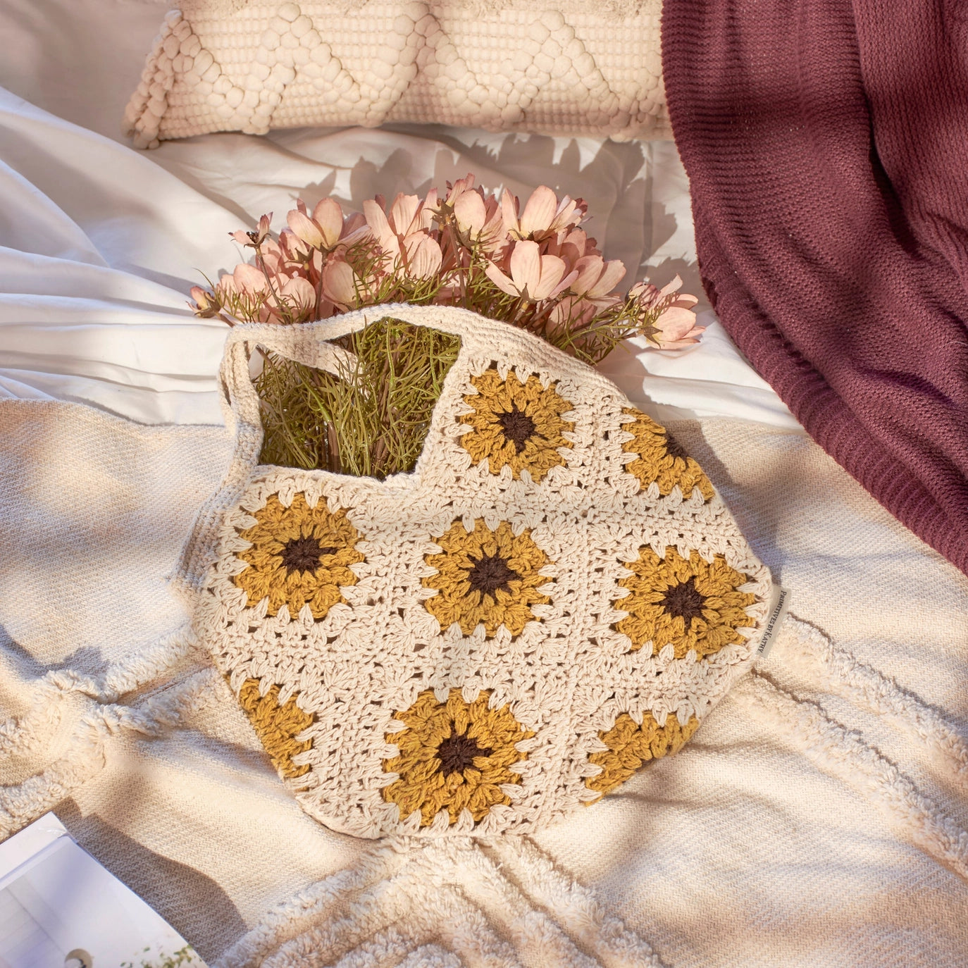 Crochet Sunflower Tote Bag