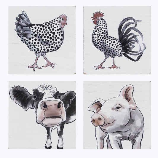 Wood Farm Animal Coasters, Set of 4