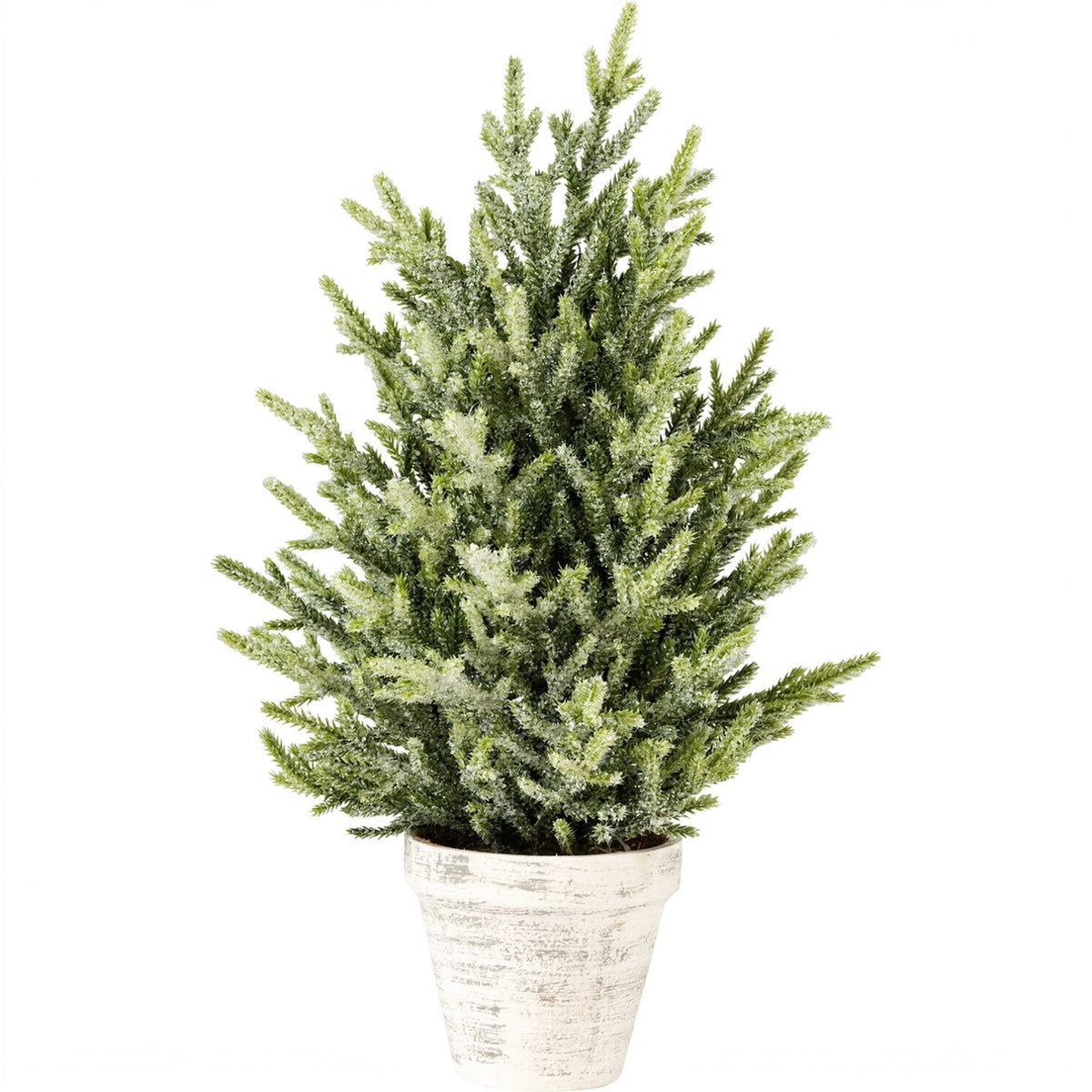 Ice 16" Glittered Bristle Christmas Tree with Flower Pot Base