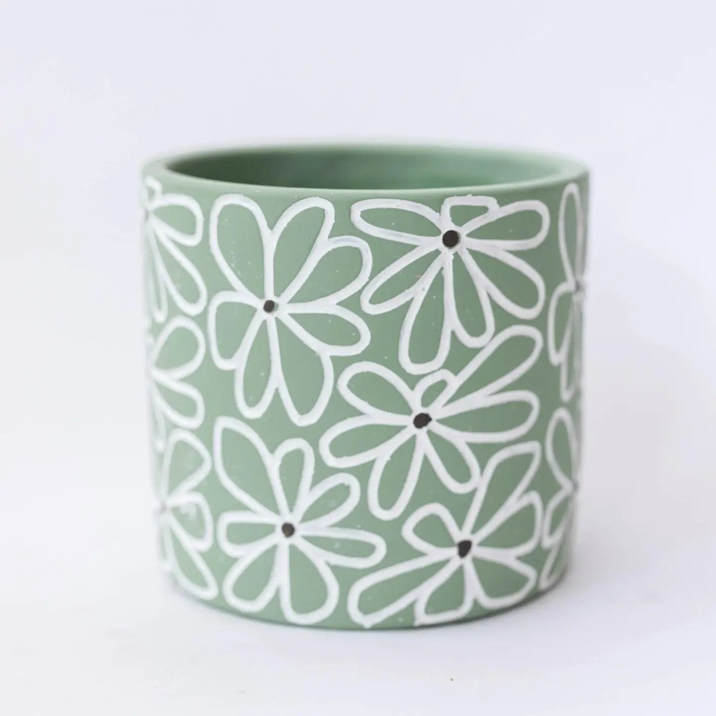 Cement Flower Pot - Green Daisy