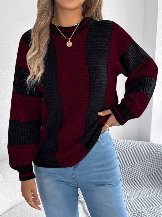 Color Block Round Neck Sweater