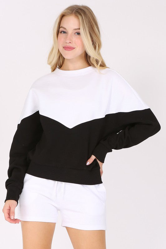 Color Block Fleece Crew Neck Sweatshirt
