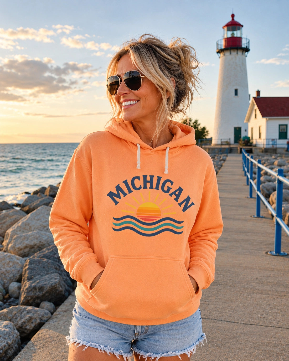 Lake Michigan Sunset Hoodie - Orange - Medium