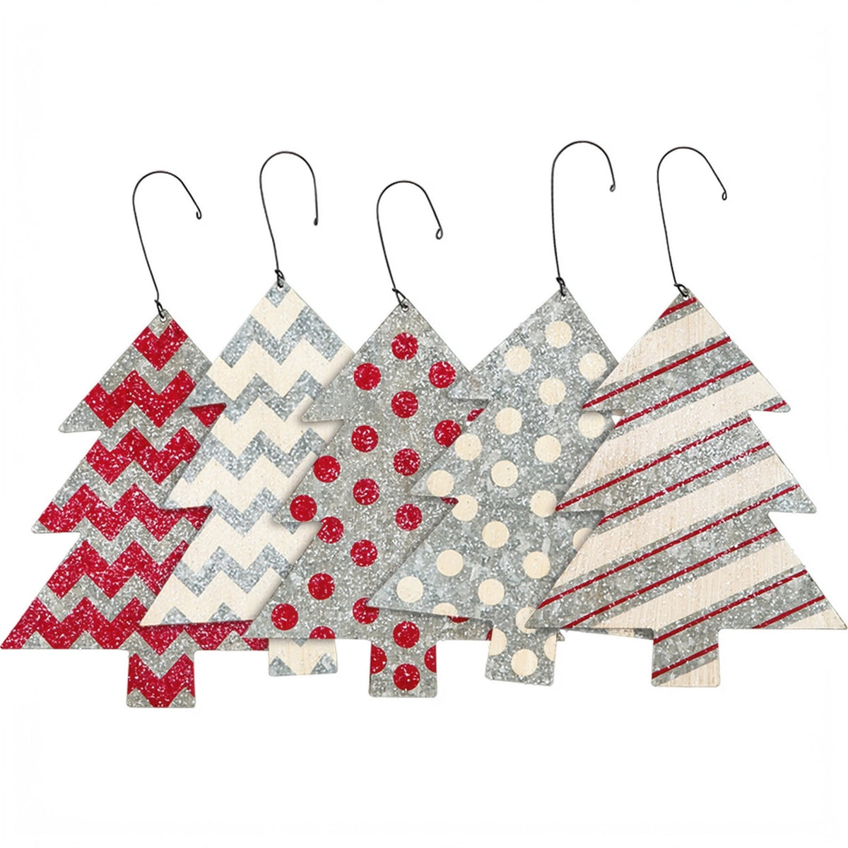 Decorated Metal Christmas Tree Ornament – Red Zig Zag