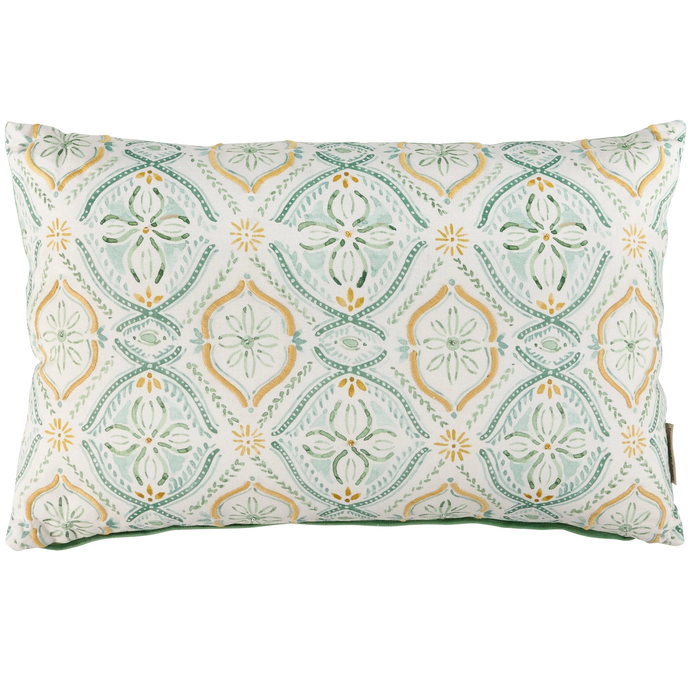 Green Beaded Floral Pillow
