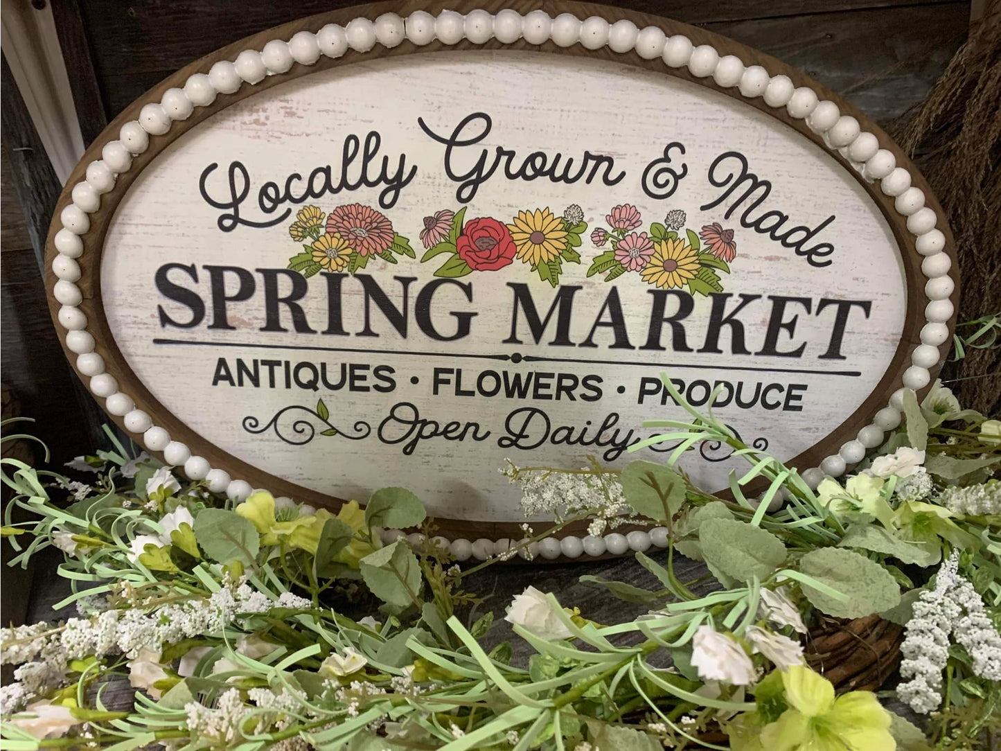 Beaded Spring Market Sign 20x13in