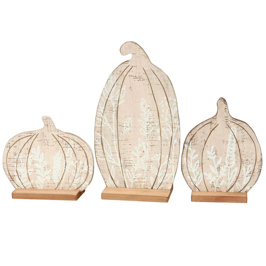 Floral Pumpkins Wooden Stand Up Set – Set of 3