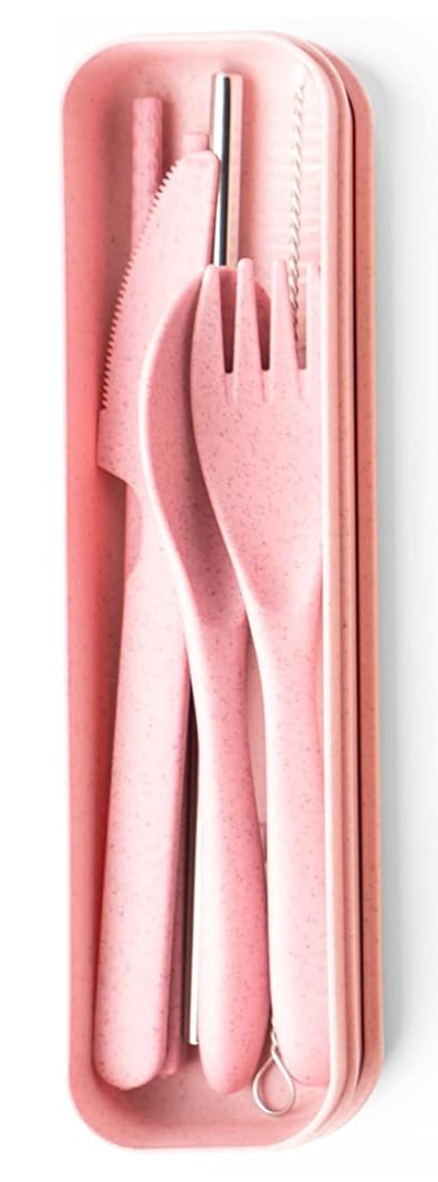 Krumbs Kitchen Wheat Straw On-The-Go Utensil Set - Pink