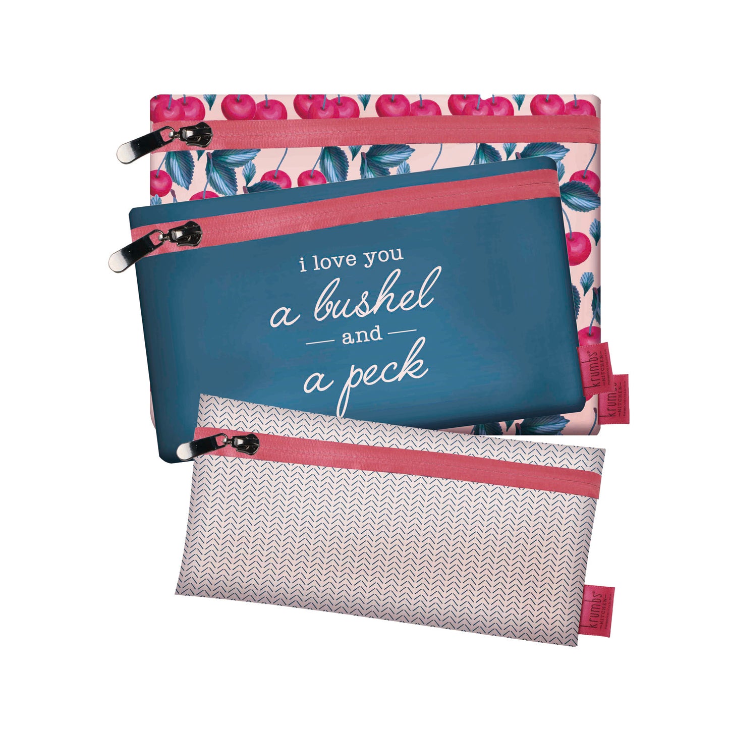 Krumbs Kitchen® Farmhouse Fresh Zips Reusable Storage Bags (3-Pack) - I love you a bushel