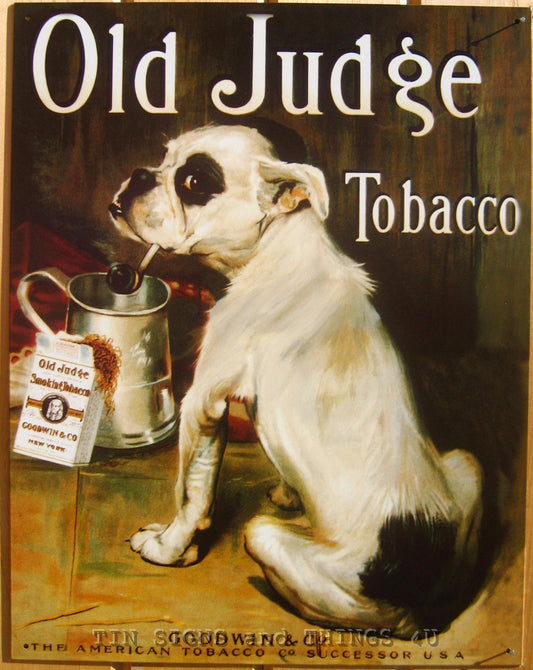 Old Judge Tobacco Bulldog Vintage Tin Wall Sign