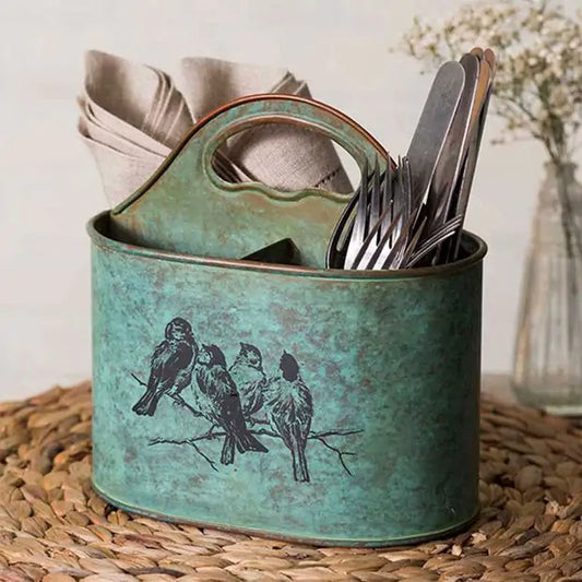Songbird Print Divided Metal Caddy